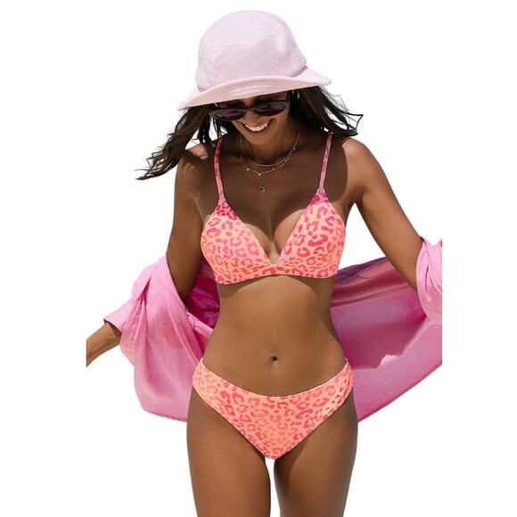 Cupshe Women's Sweet Leopard Cross Tie Back Bikini Top Pink Size Medium - Picture 1 of 9